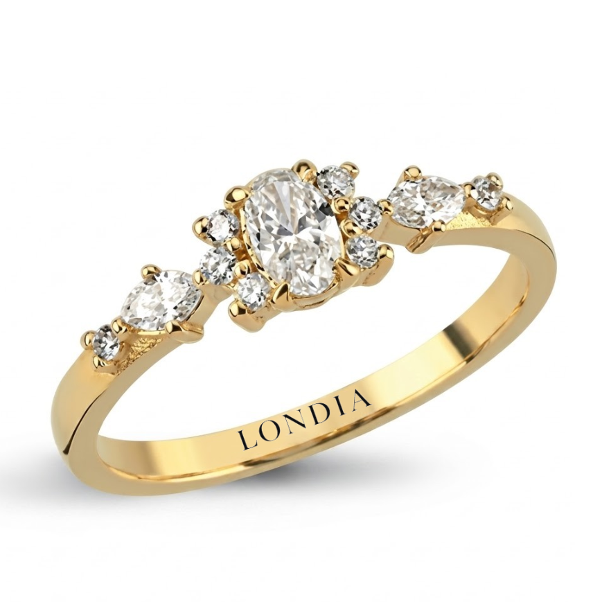 0.45 Ct. Natural Oval Diamond Solitaire Ring with Side Stones