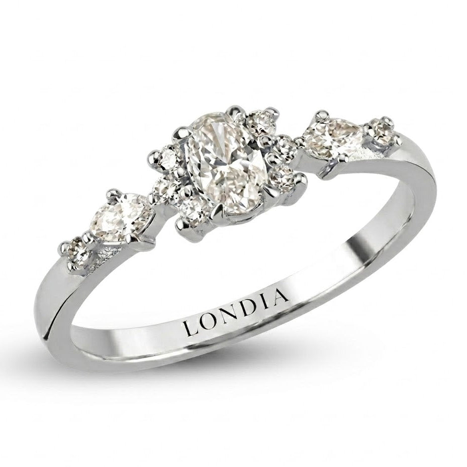 0.45 Ct. Natural Oval Diamond Solitaire Ring with Side Stones