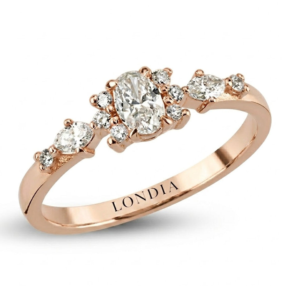 0.45 Ct. Natural Oval Diamond Solitaire Ring with Side Stones