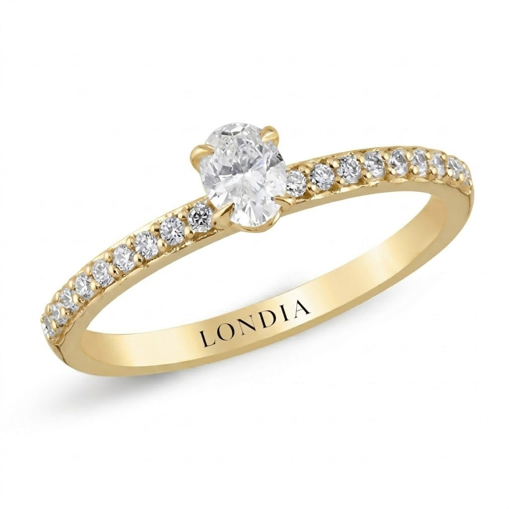 0.45 Ct Natural Oval Diamond Solitaire “Side Stone” Ring – 14K Gold