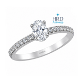 0.45 Carat F Color HRD Certified Oval Diamond Ring with Side Stones