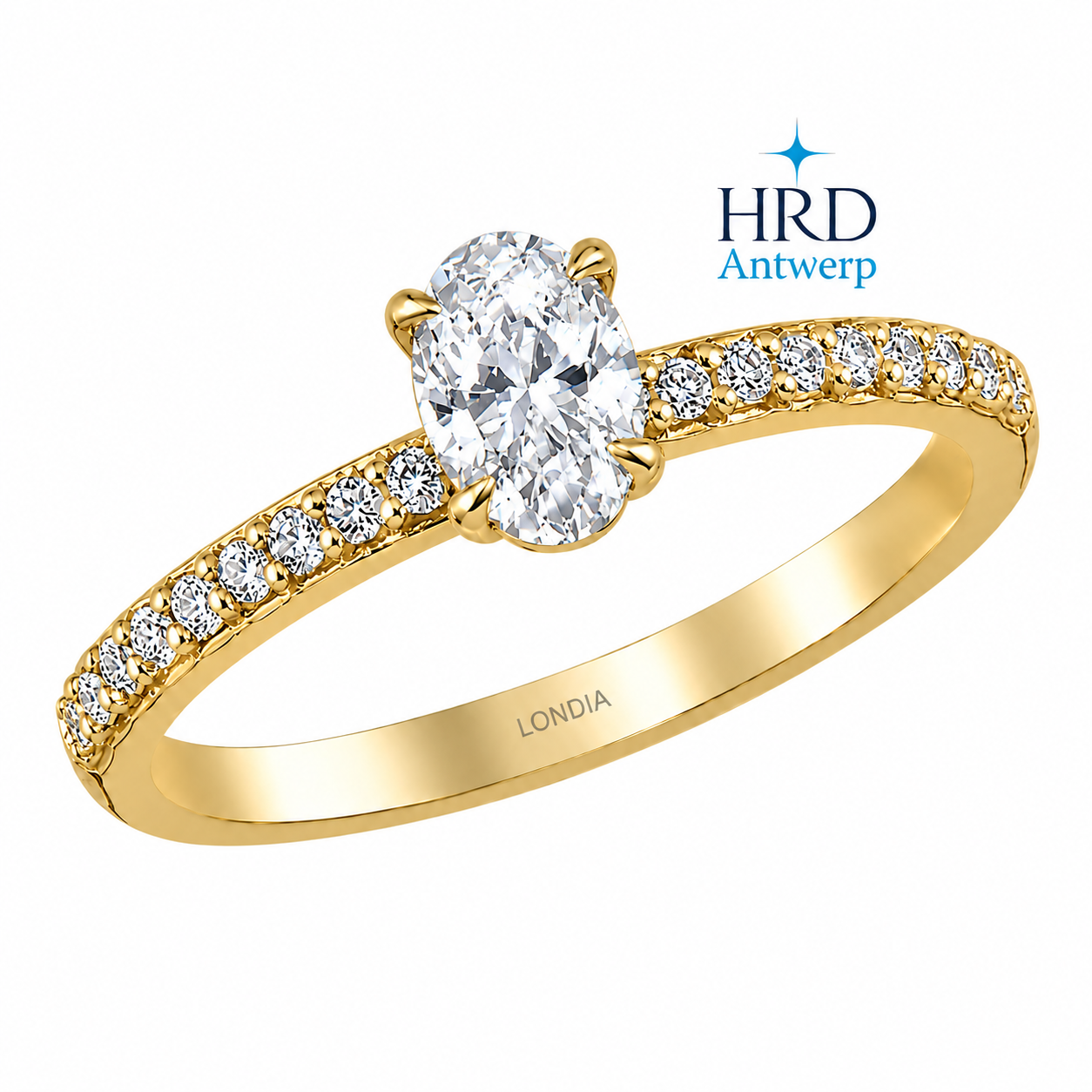 0.45 Carat F Color HRD Certified Oval Diamond Ring with Side Stones