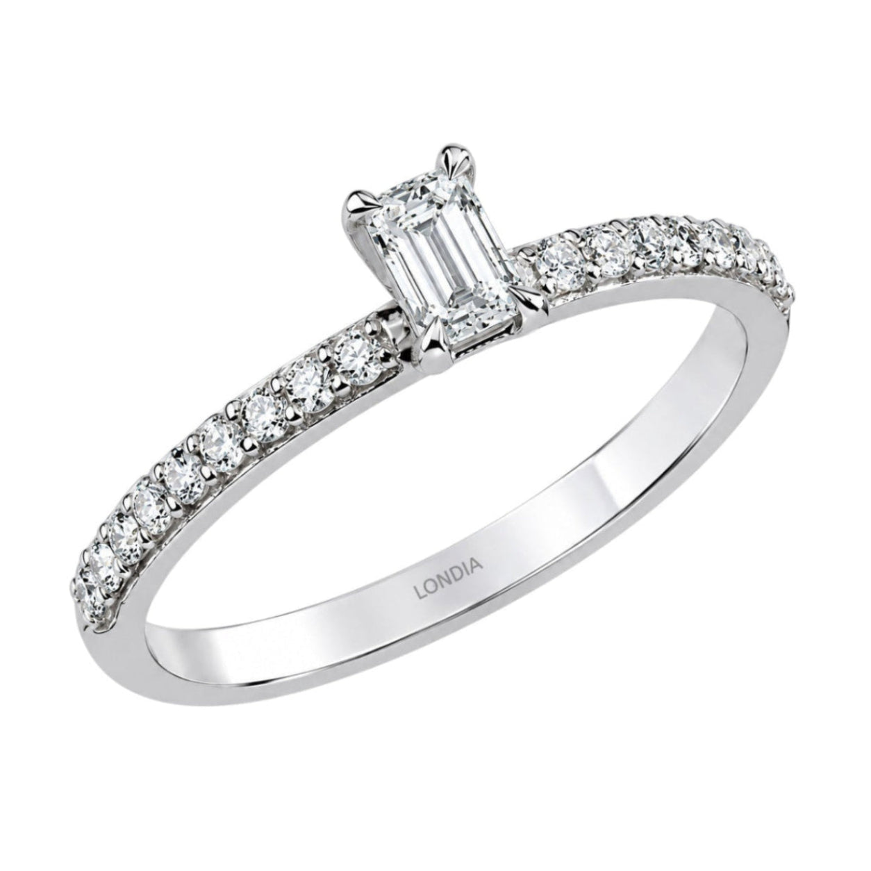 0.45 Ct. Natural Diamond Emerald Cut Side Stone Ring