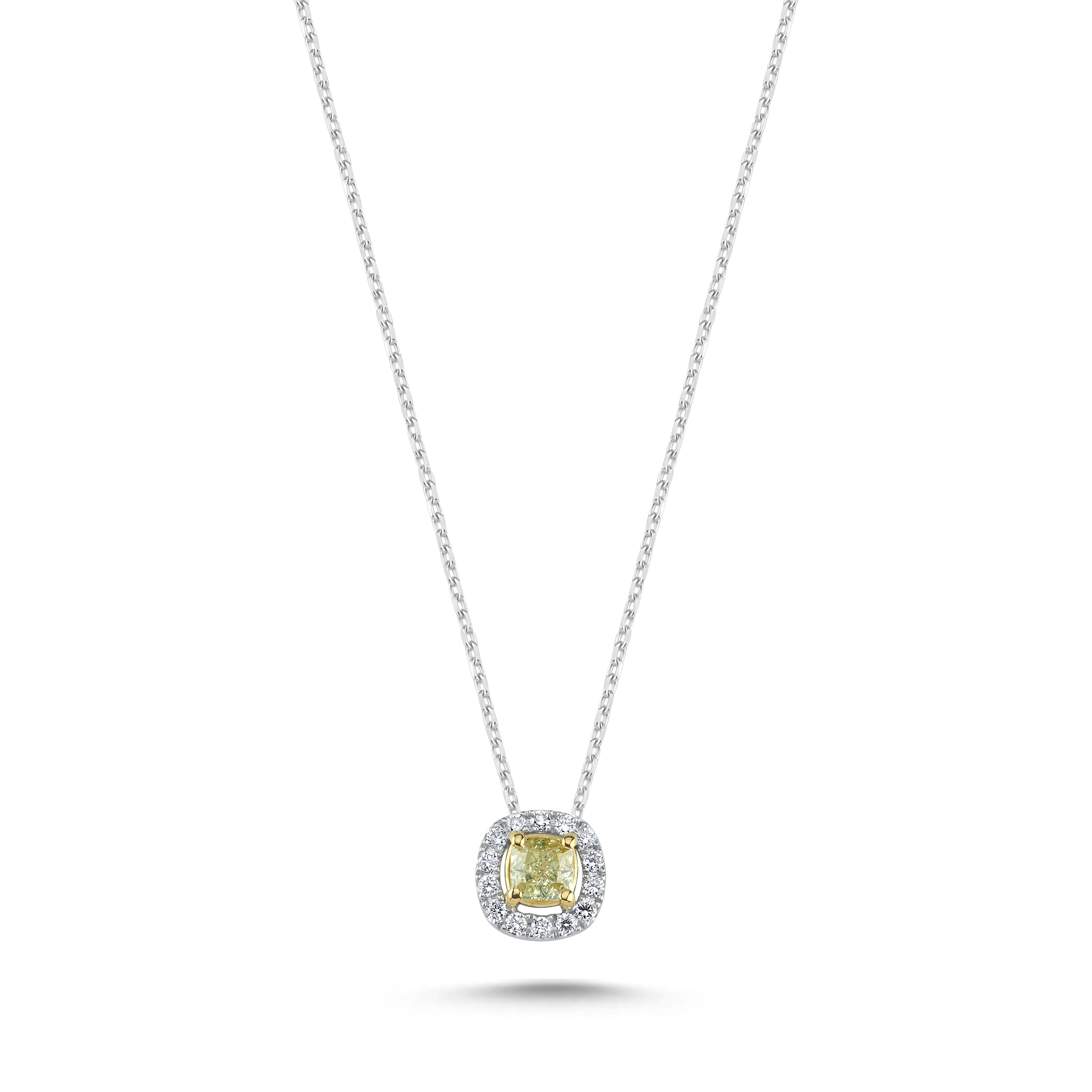 0.50 Carat Fancy Yellow Cushion Diamond 14K Gold Necklace