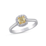 0.50 Carat Fancy Yellow Cushion Diamond 14K Gold Ring
