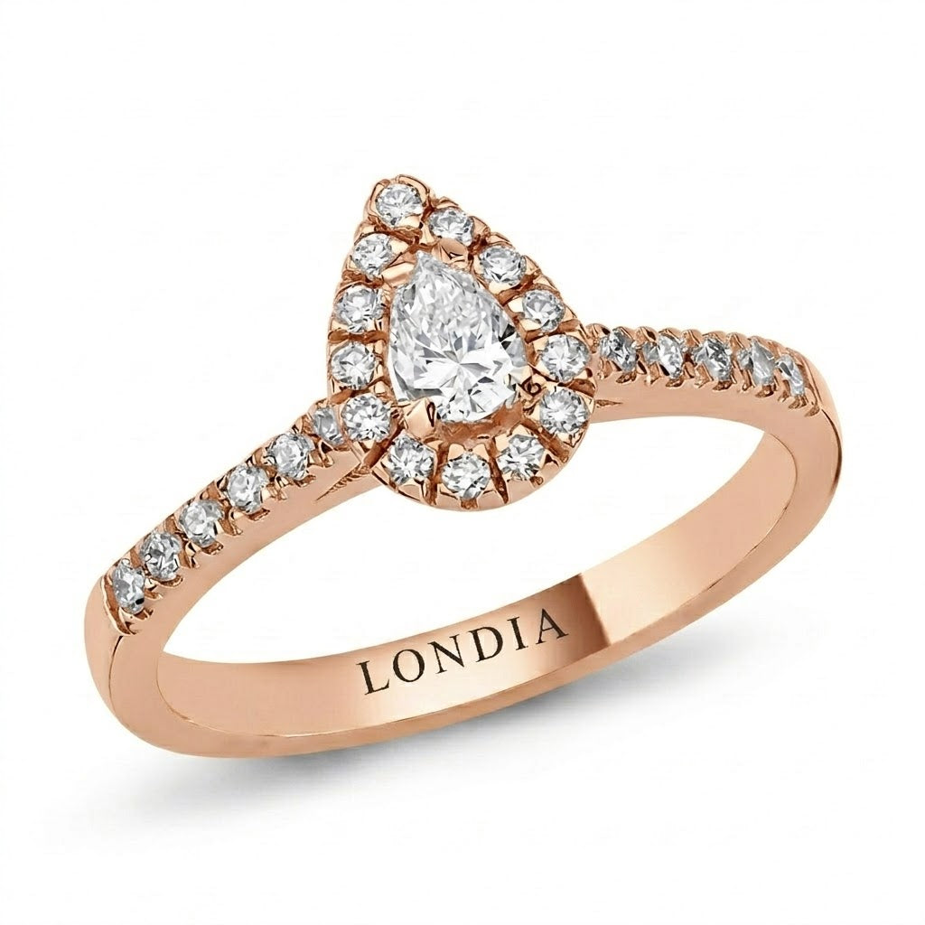0.50 Carat Natural Diamond Halo Design Ring, 14K Gold