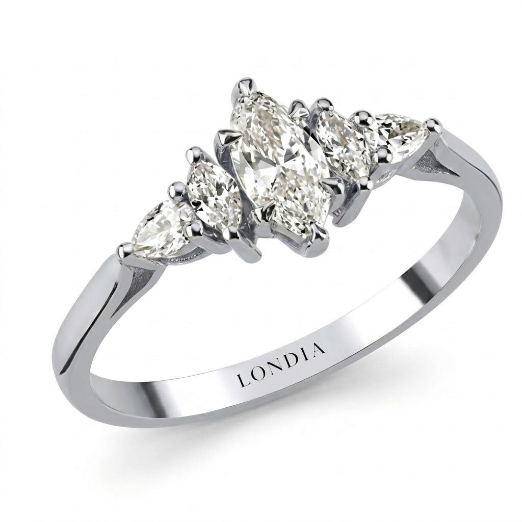 0.50 Carat Natural Marquise Cut Diamond Vintage Design Ring, 14K Gold