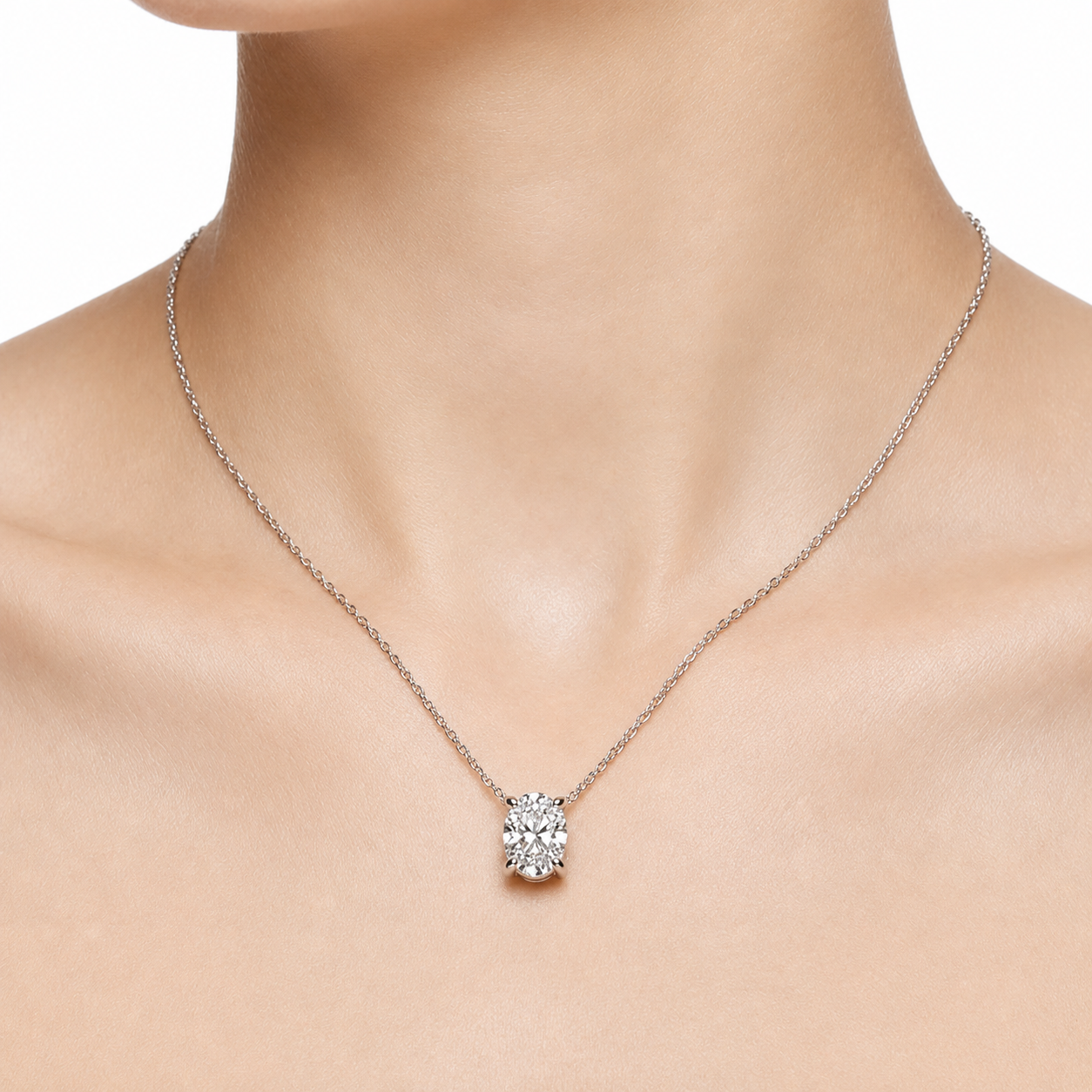 Natural Diamond Oval Necklace 