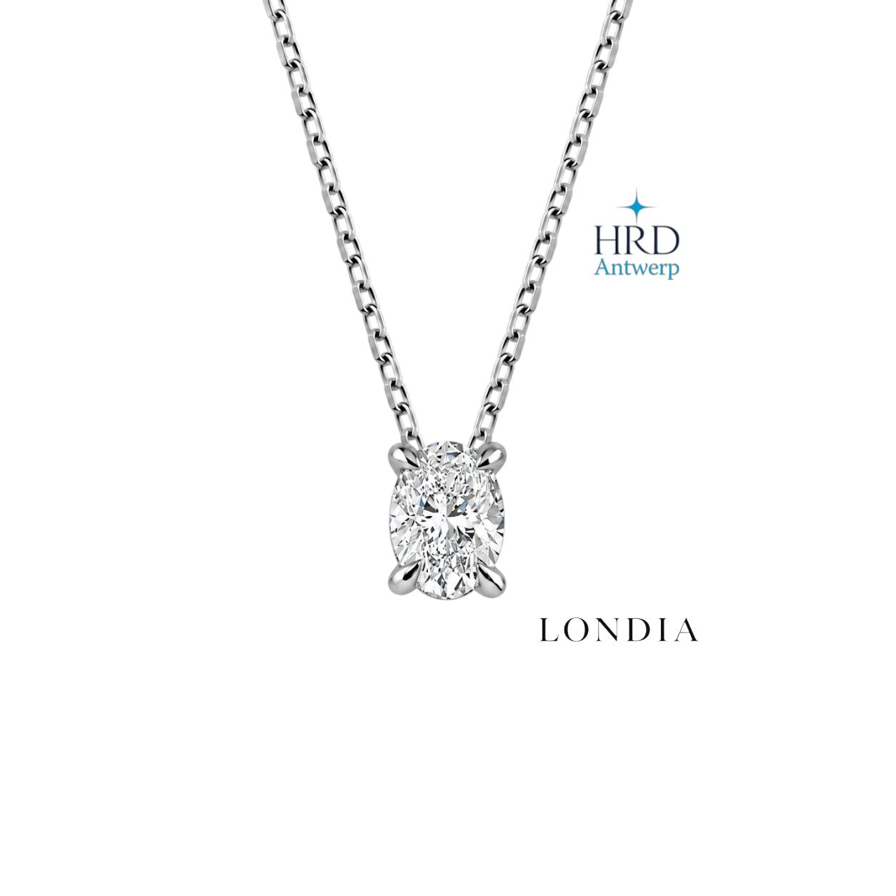 0.50 Carat F Color HRD Certified Oval Solitaire Necklace