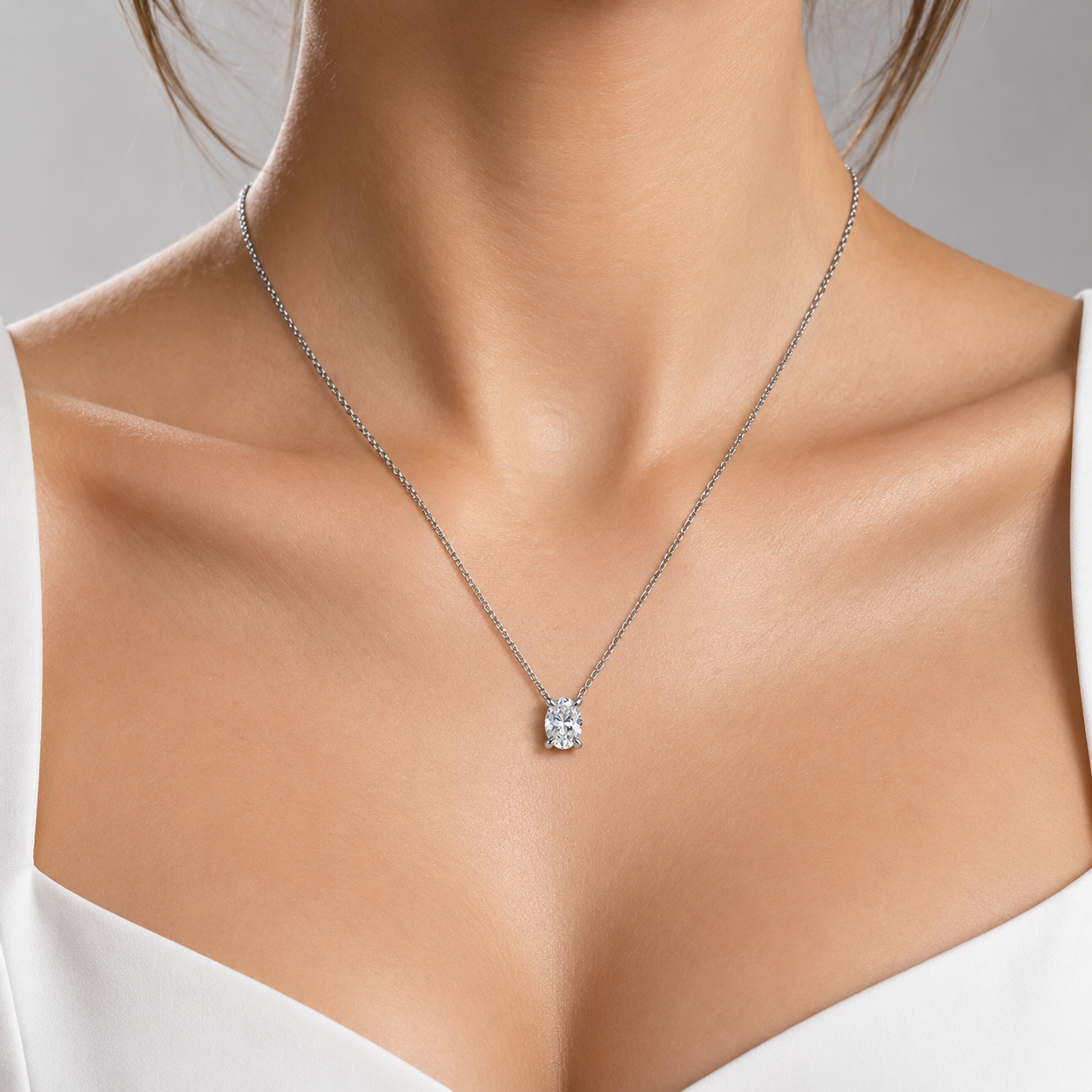 0.50 Carat F Color HRD Certified Oval Solitaire Necklace