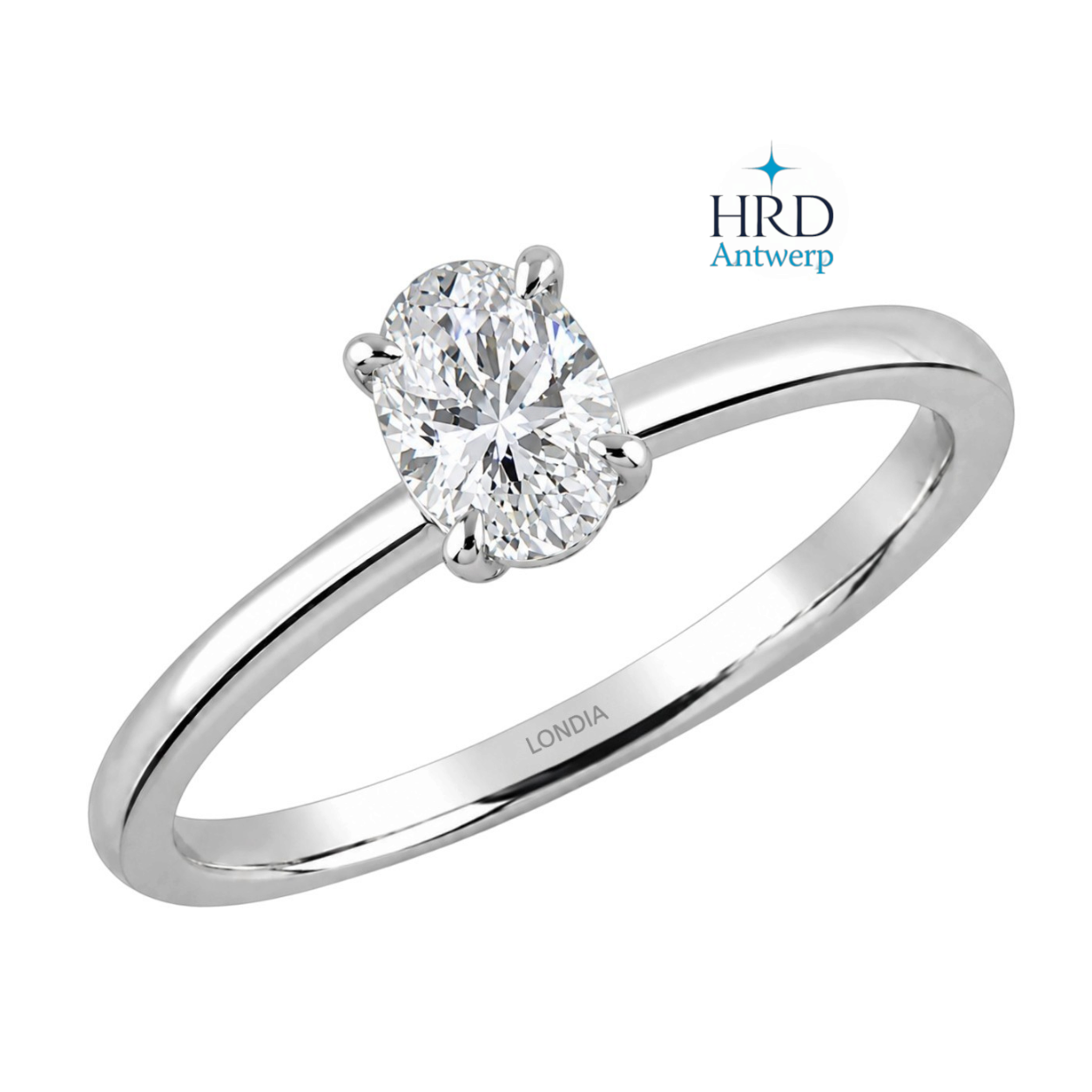 0.50 Carat F Color International HRD Certified Oval Solitaire Ring