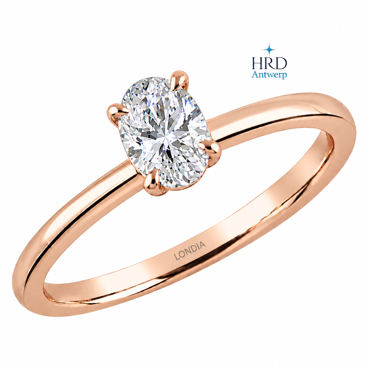 0.50 Carat F Color International HRD Certified Oval Solitaire Ring