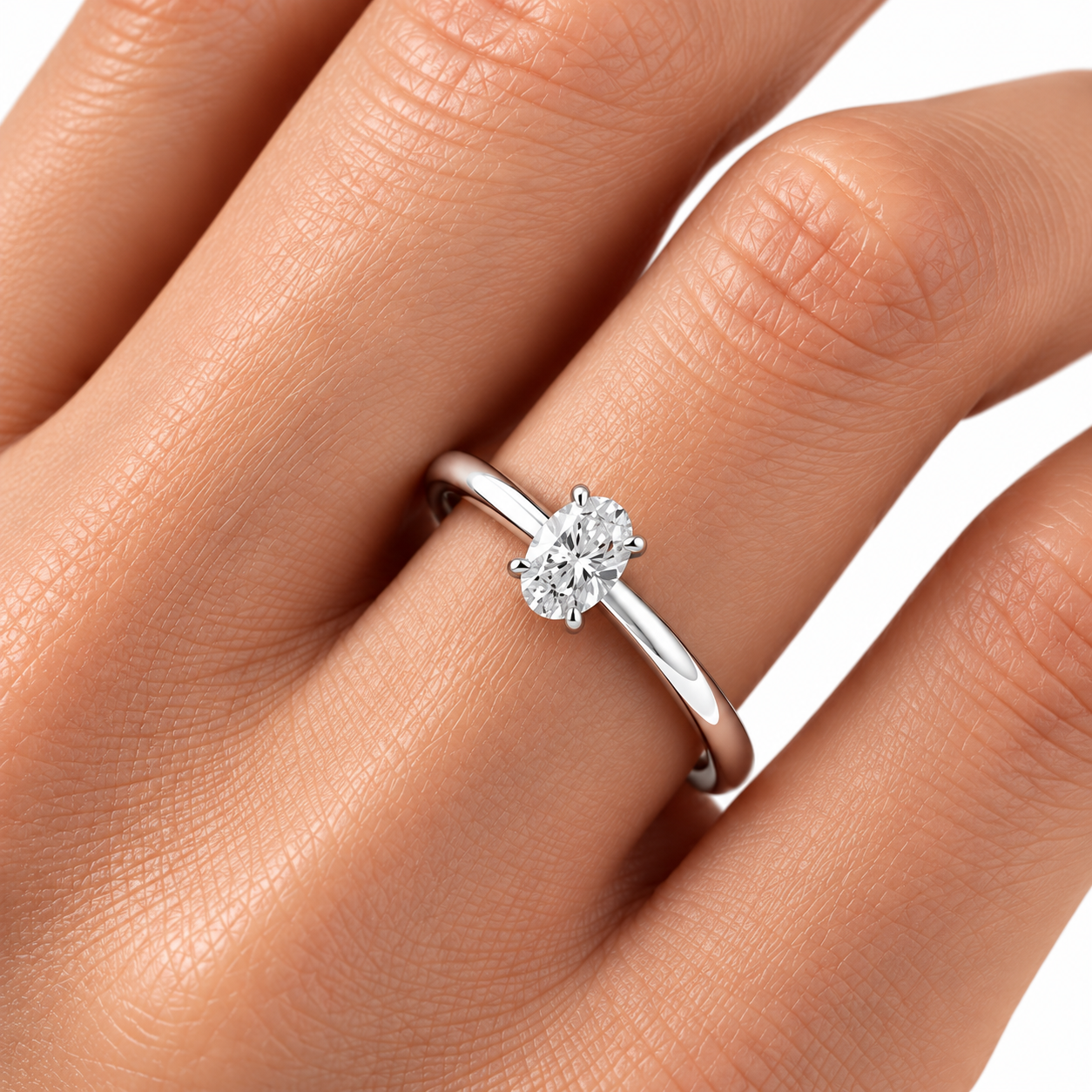 0.50 Carat F Color International HRD Certified Oval Solitaire Ring