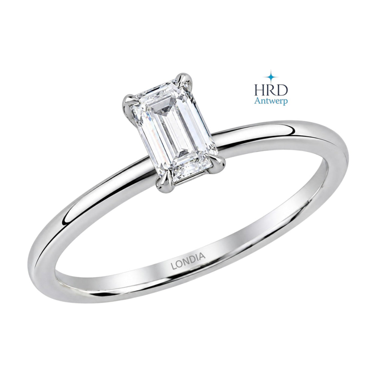 0.50 Ct. F Color HRD Certified Emerald Cut Solitaire Ring 