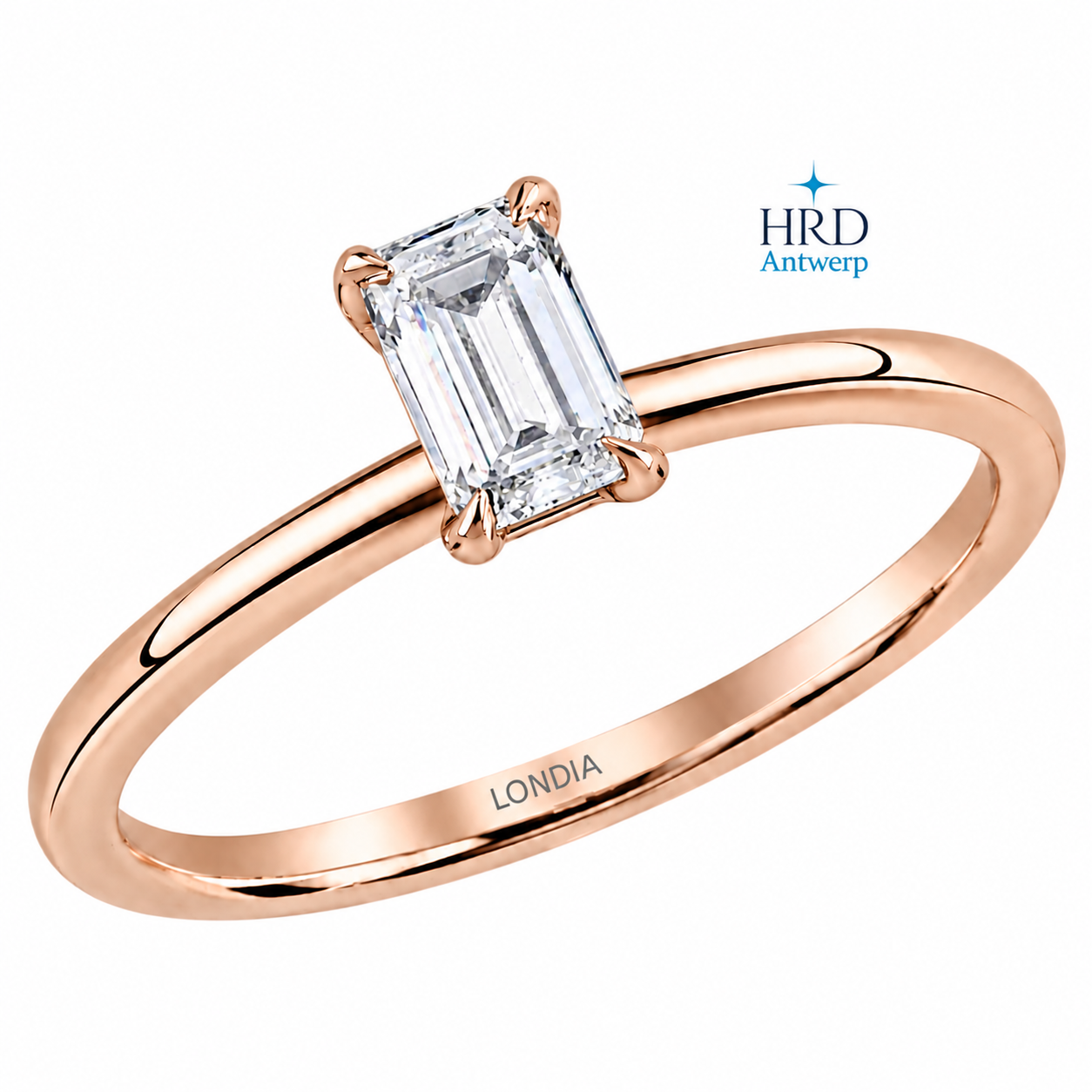 0.50 Ct. F Color HRD Certified Emerald Cut Solitaire Ring 