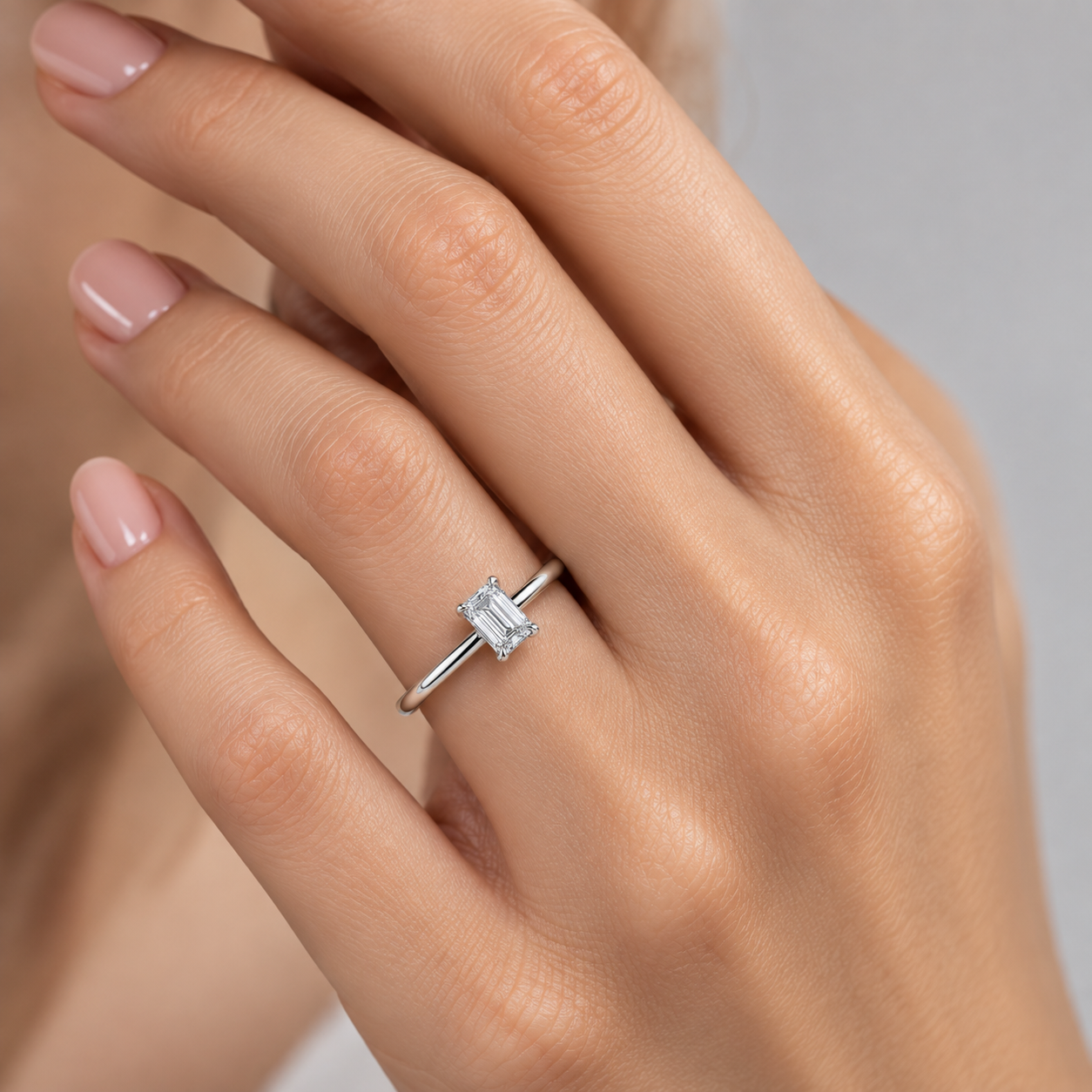0.50 Ct. F Color HRD Certified Emerald Cut Solitaire Ring 