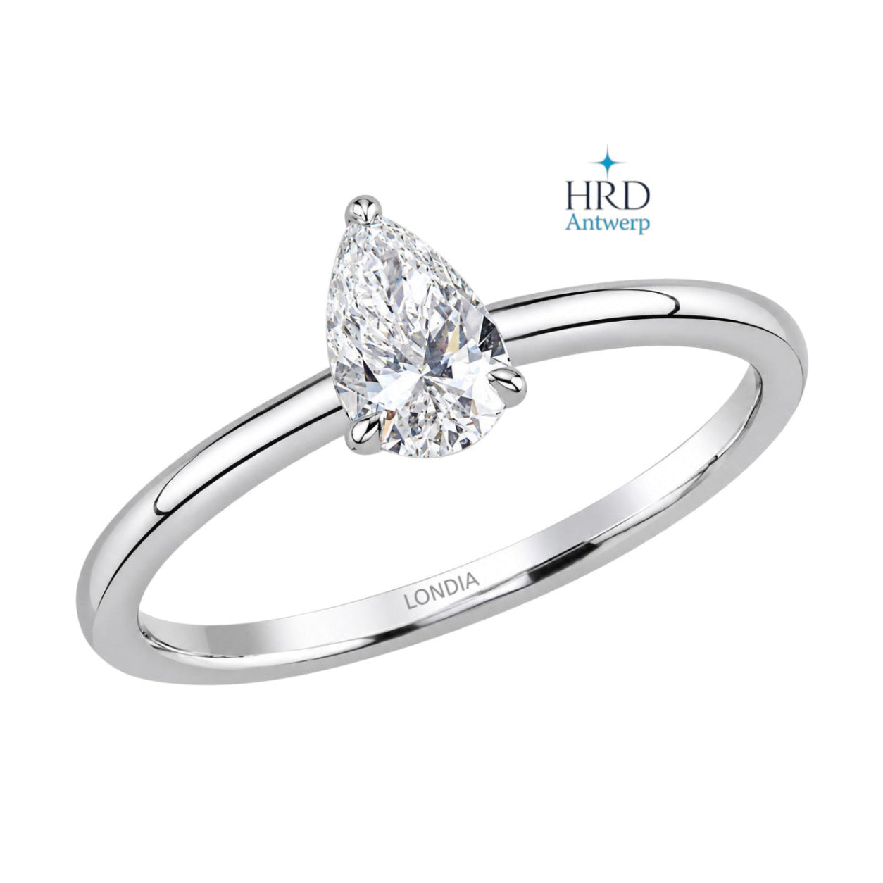 0.50 Ct. F Color Natural Diamond HRD Certified Pear Solitaire Ring
