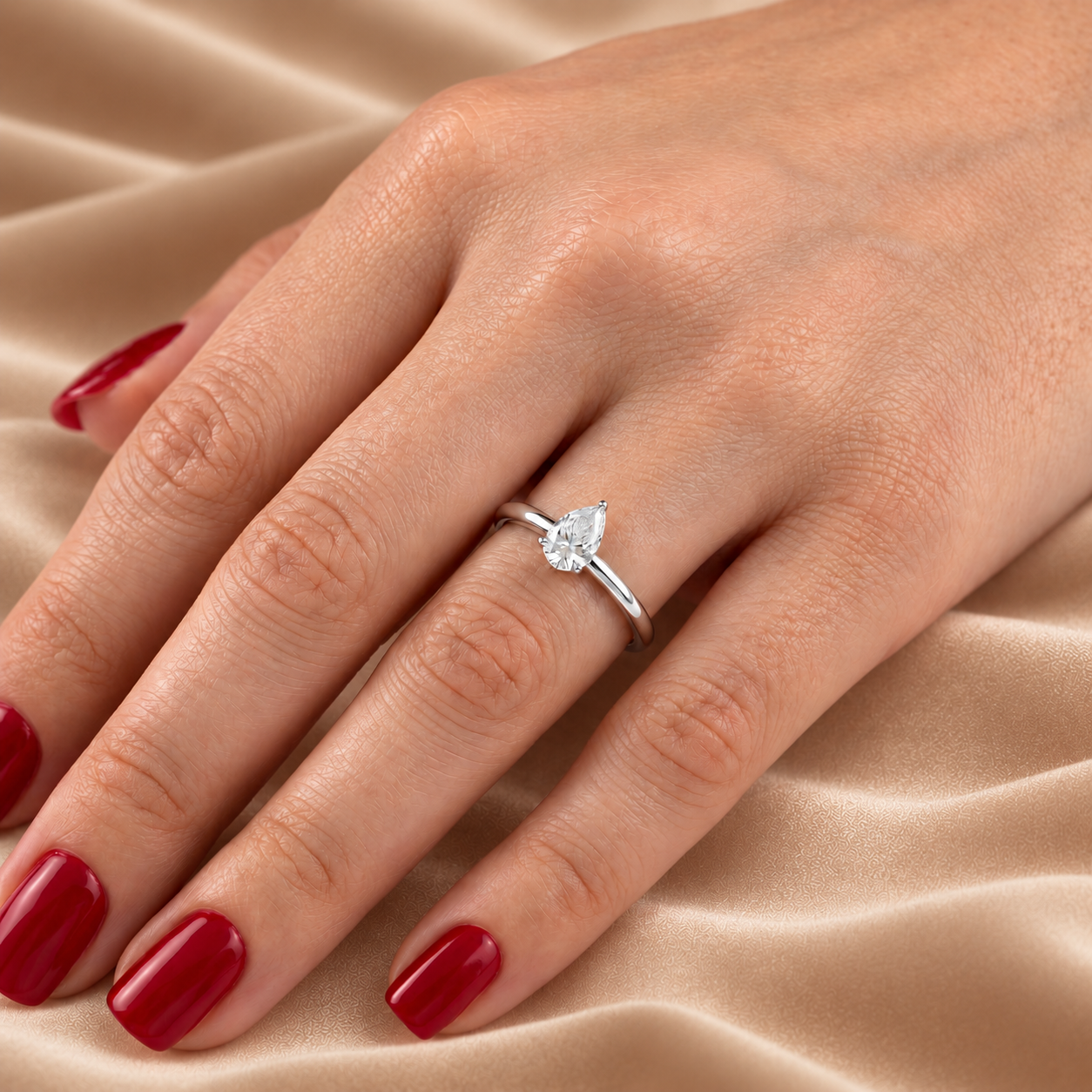 0.50 Ct. F Color Natural Diamond HRD Certified Pear Solitaire Ring