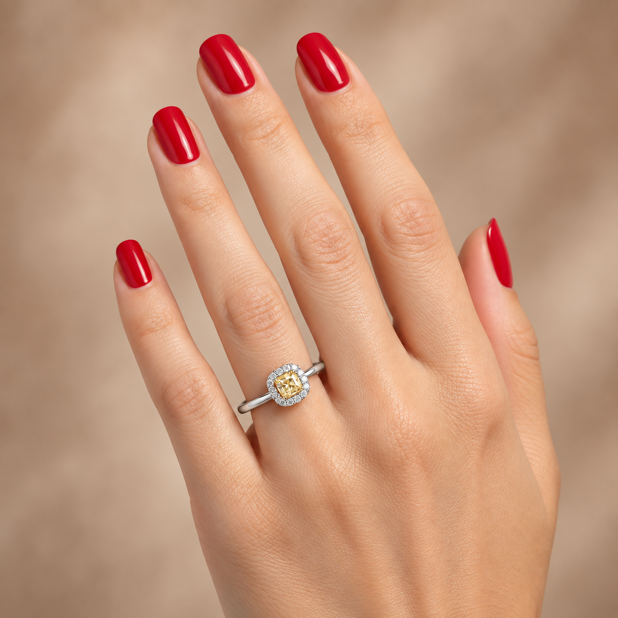 0.50 Ct. Natural Fancy Yellow Diamond Cushion Design Ring
