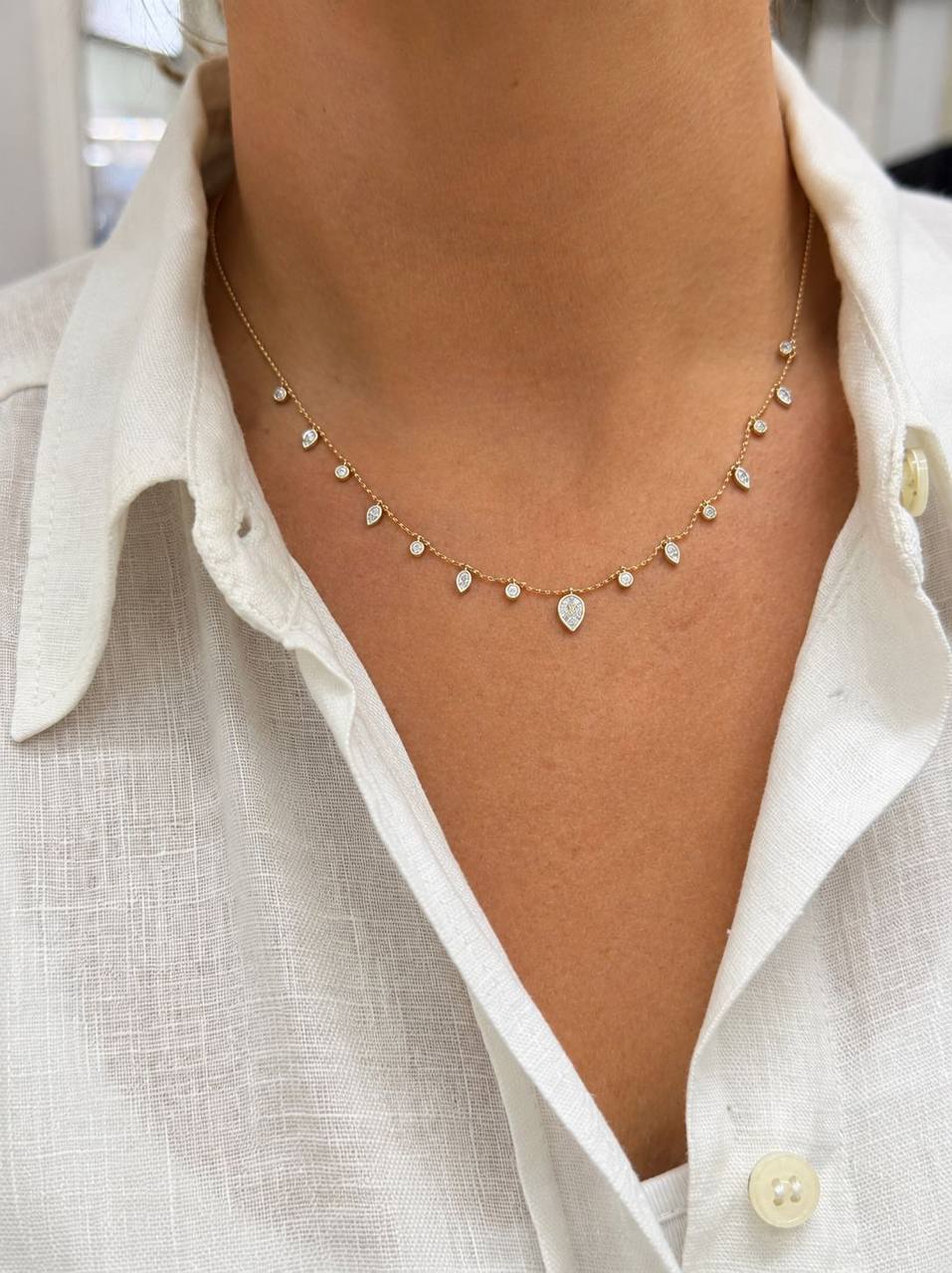 0.55 Carat Dancing Diamond Design Necklace in 14K Solid Gold