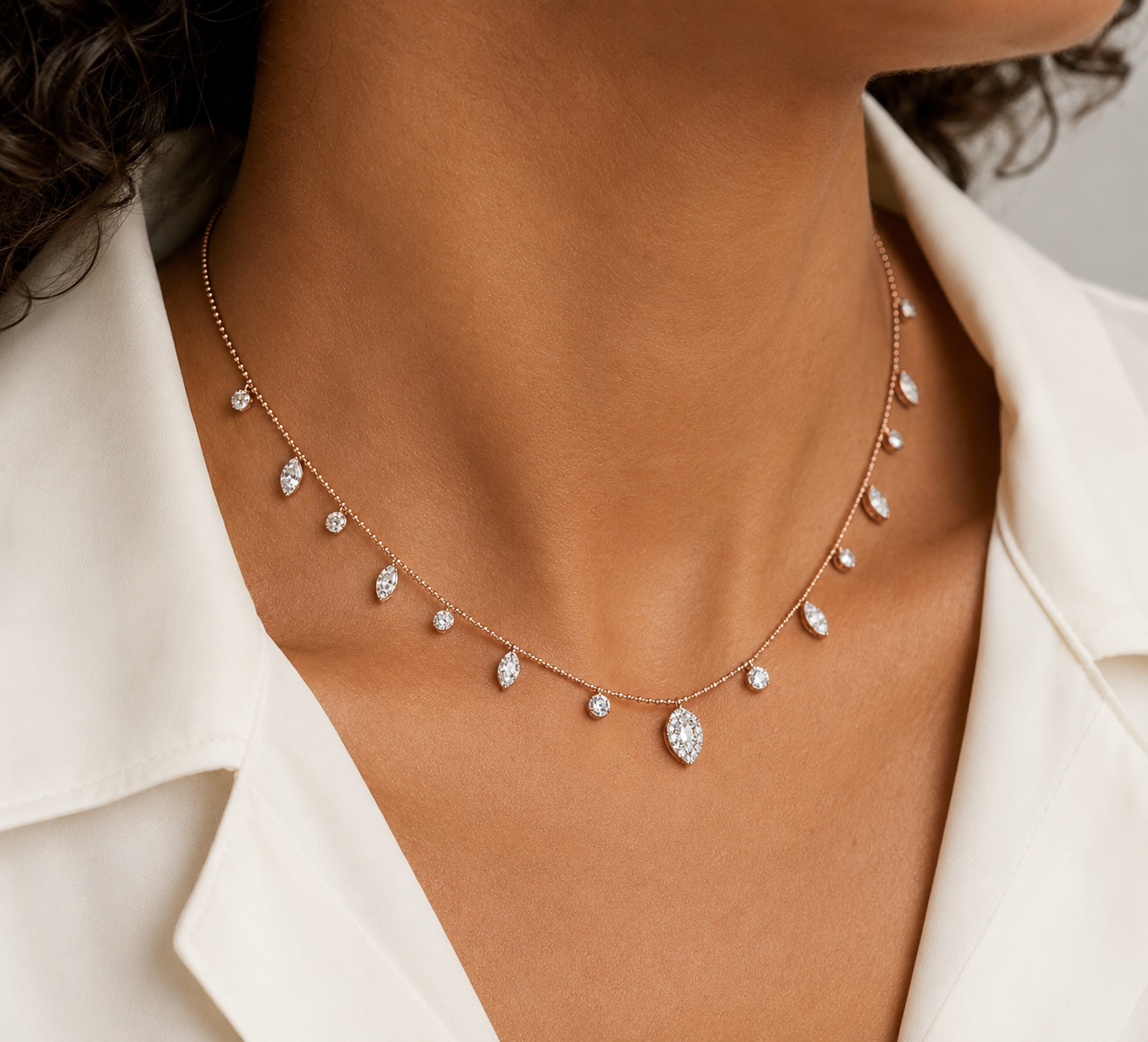 0.55 Carat Dancing Diamond Design Necklace in 14K Solid Gold