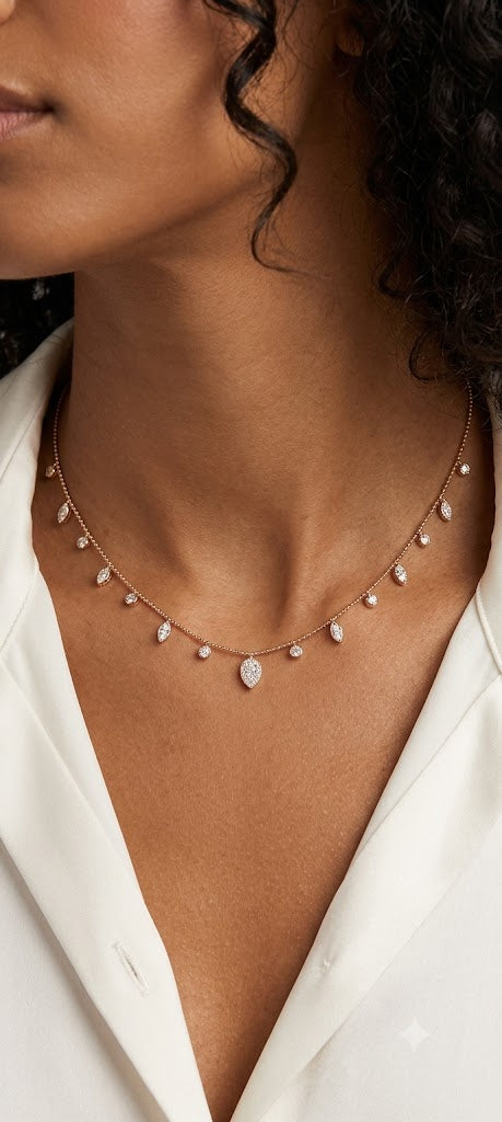 0.55 Carat Dancing Diamond Design Necklace in 14K Solid Gold