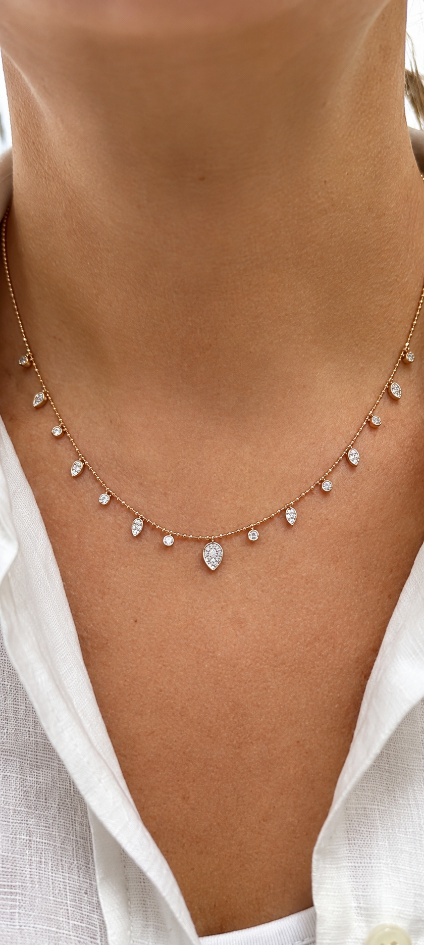 0.55 Carat Dancing Diamond Design Necklace in 14K Solid Gold