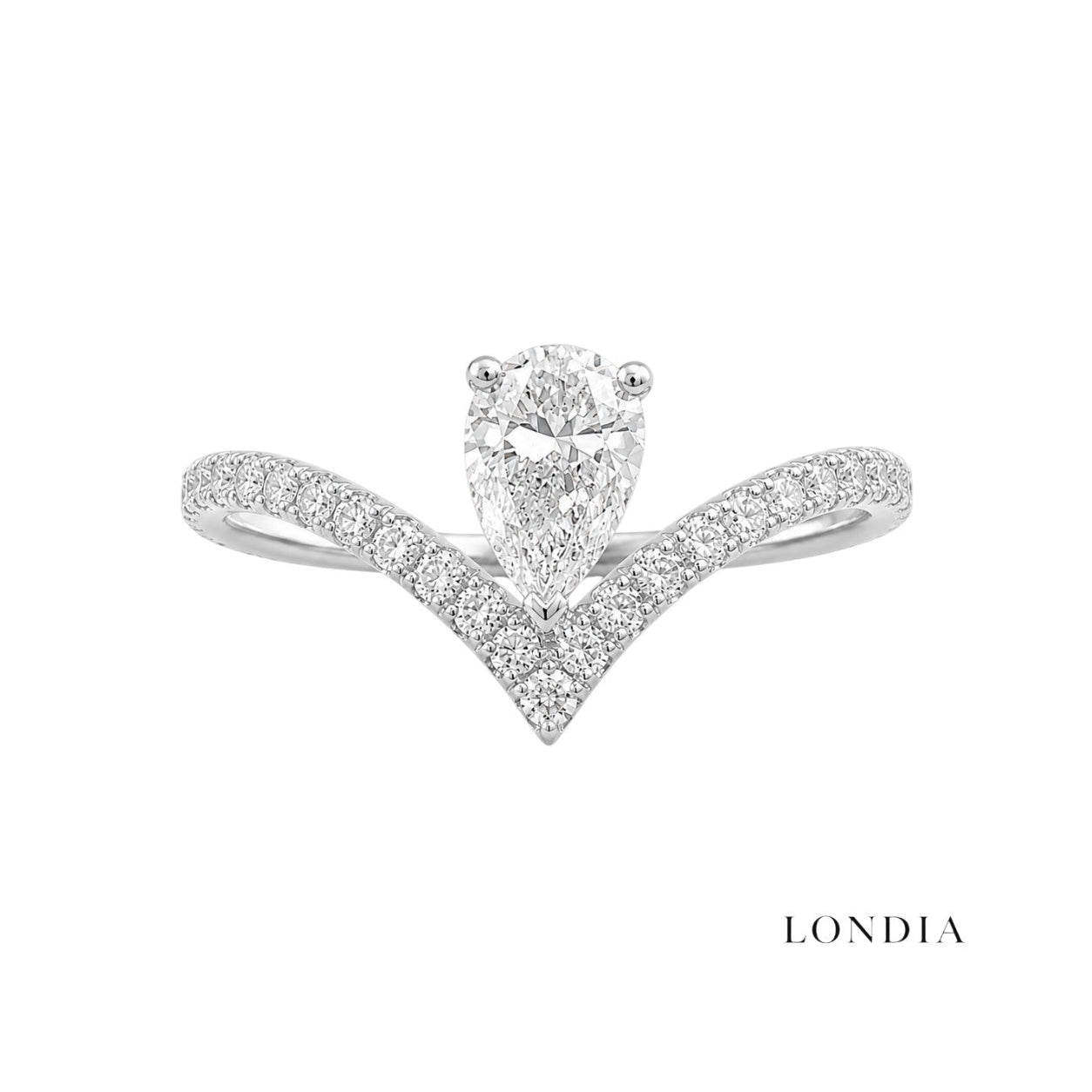 0.55 Carat Diamond Pear-Shaped Design Ring with Side Stones in 14K Gold