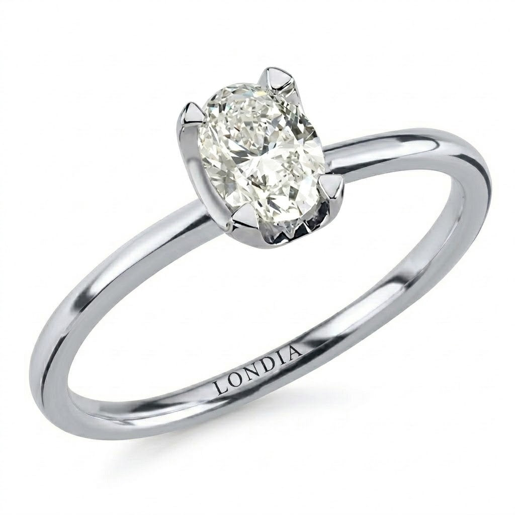 0.55 Carat Natural Diamond Oval Solitaire “Modern” Ring in 14K Gold