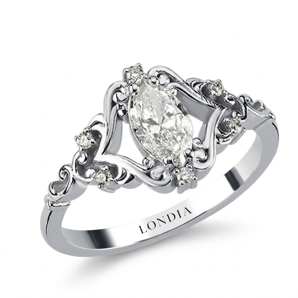 0.55 Carat Natural Oval Cut Diamond Vintage Design Ring, 14K Gold