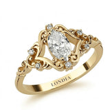 0.55 Carat Natural Oval Cut Diamond Vintage Design Ring, 14K Gold