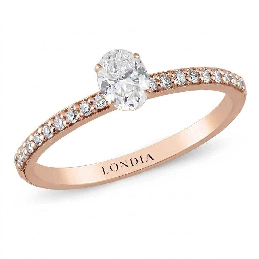 0.55 Ct Natural Oval Diamond Solitaire “Side Stone” Ring – 14K Gold