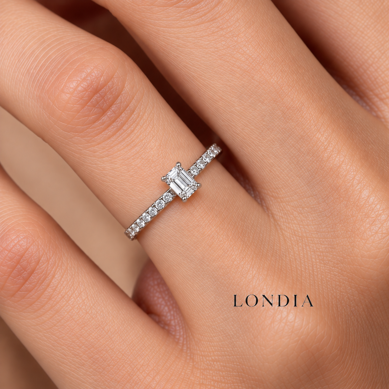 0.55 Ct. F Color HRD Certified Emerald Cut Diamond Side Stone Ring
