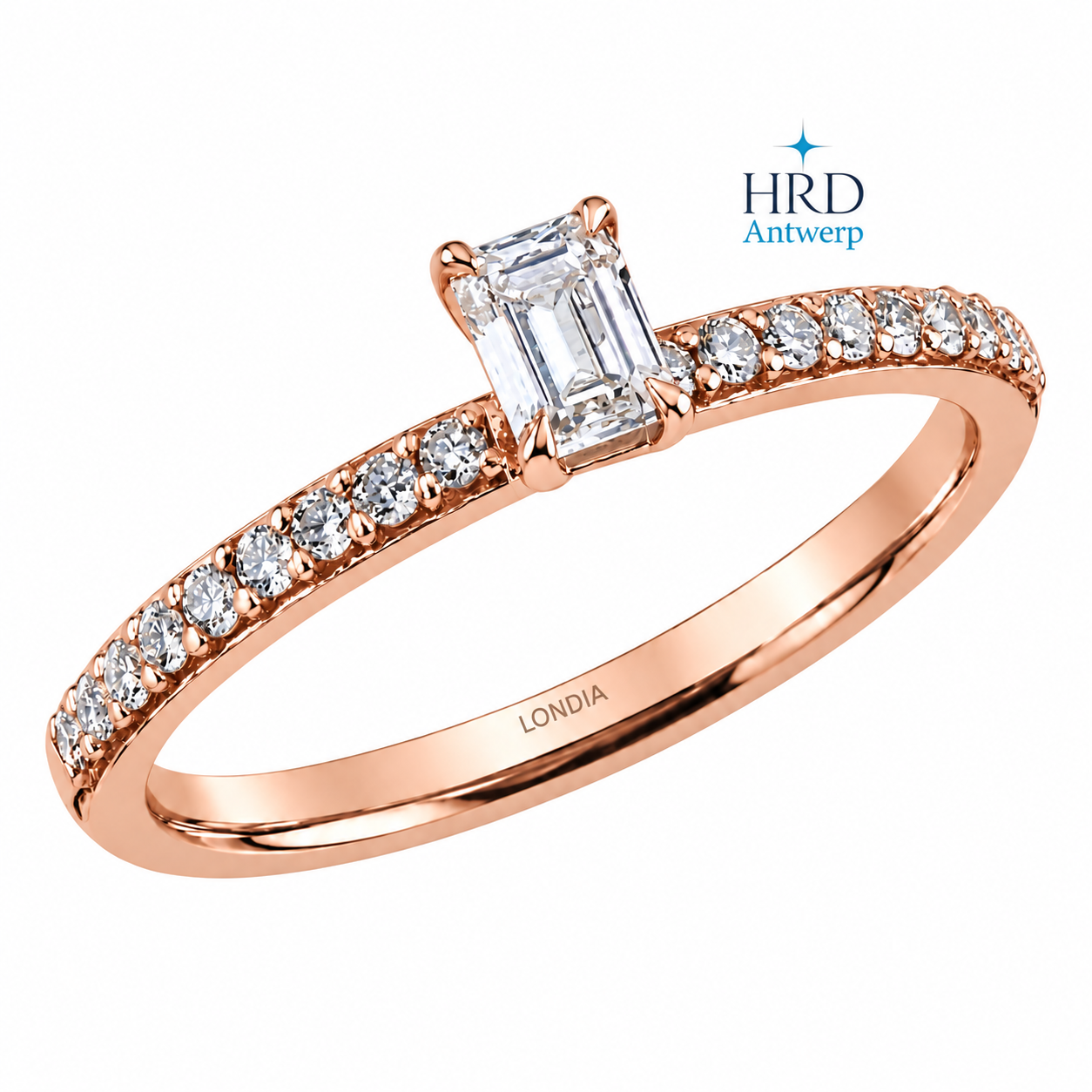 0.55 Ct. F Color HRD Certified Emerald Cut Diamond Side Stone Ring