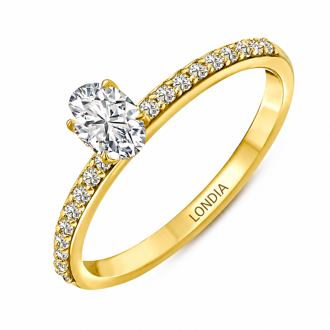 0.55 Ct. Natural Oval Diamond Solitaire Ring with Side Stones