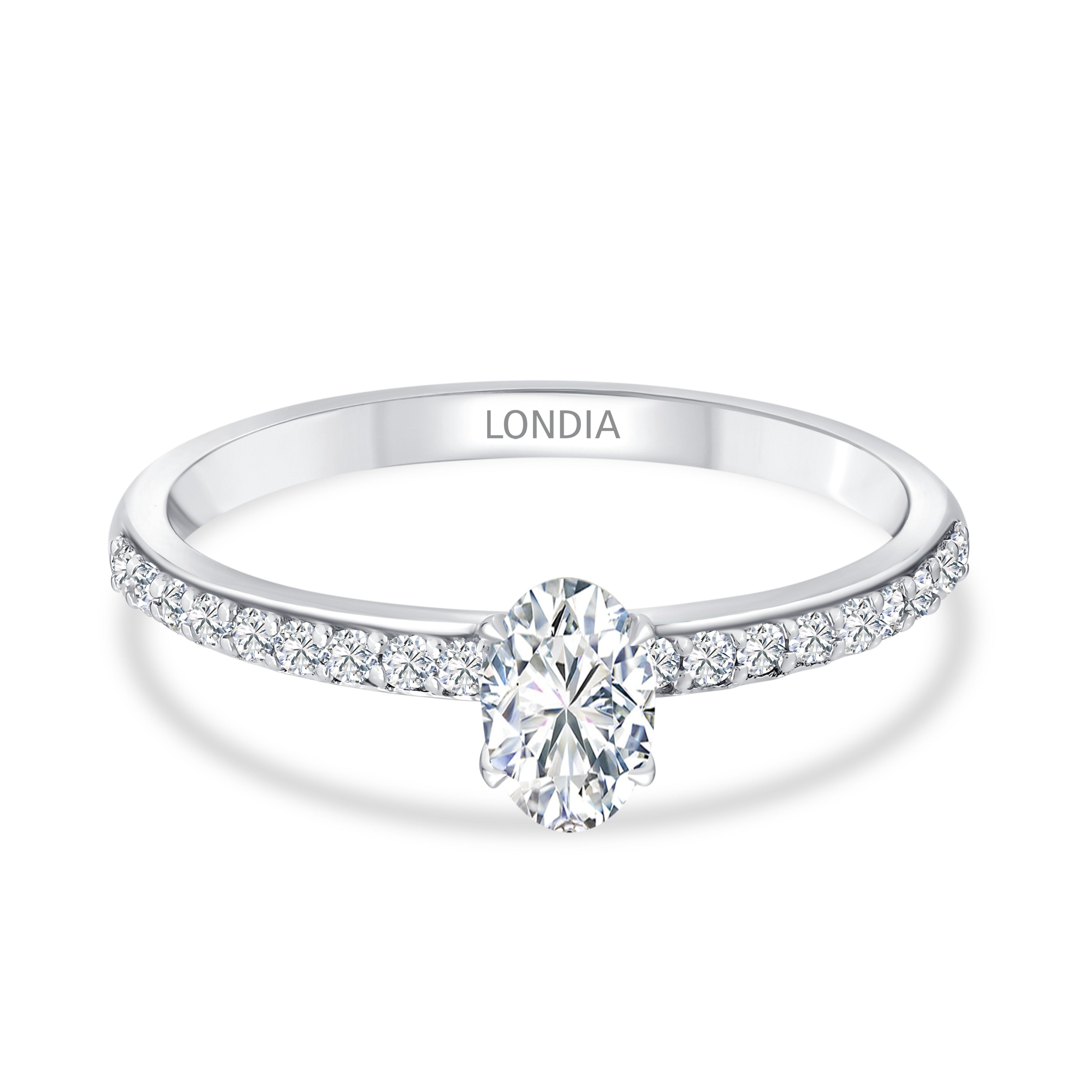0.55 Ct. Natural Oval Diamond Solitaire Ring with Side Stones