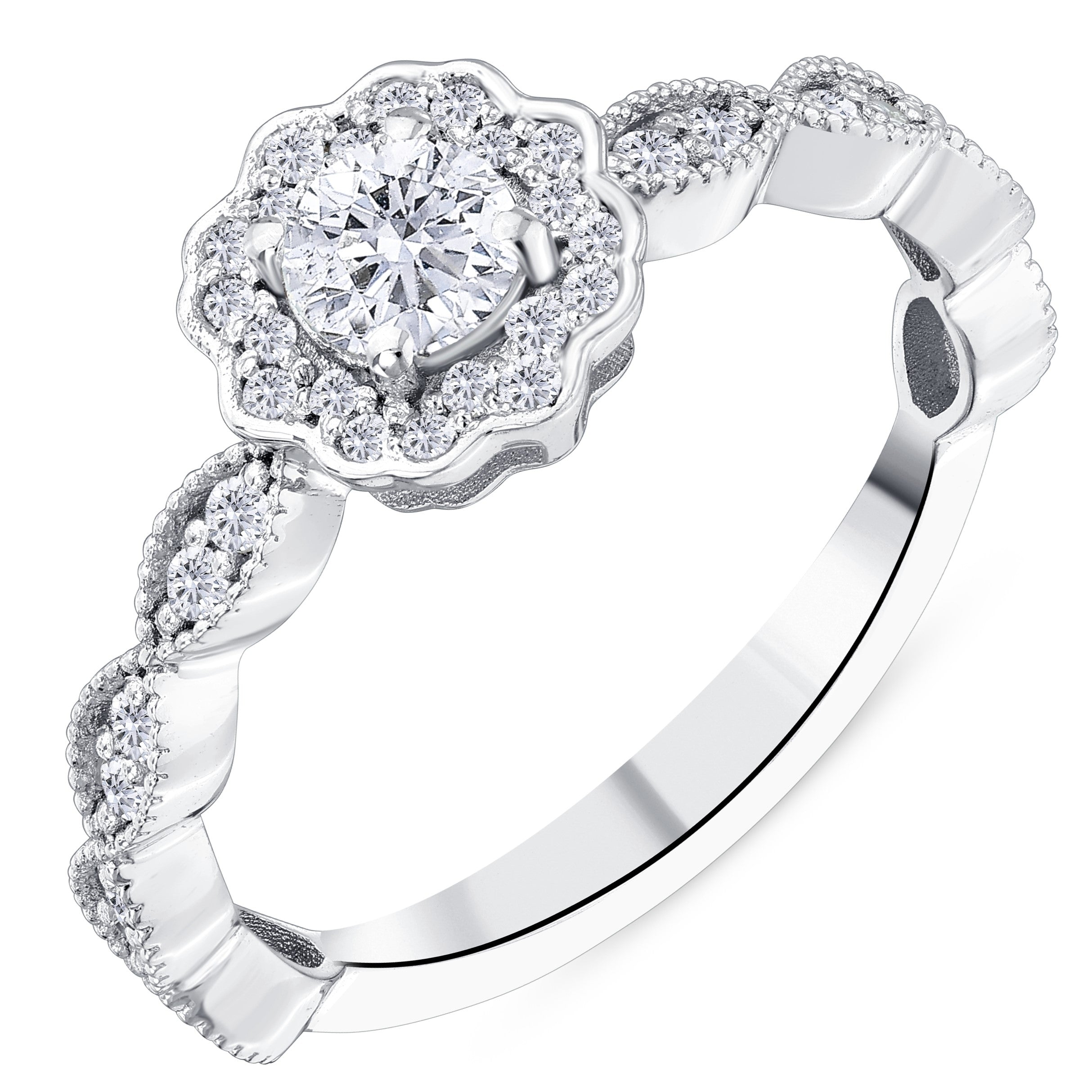 0.55 Ct. Natural Round Cut Diamond Vintage Design ''Isadora'' Ring in 18K Gold
