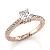 0.60 Ct. Natural Diamond Emerald Cut Design Ring with Side Stones, 18K Gold