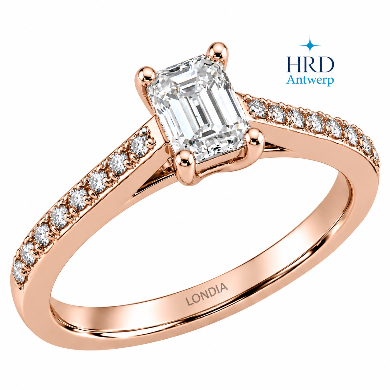 0.60 Ct. F Color HRD Certified Emerald Cut Diamond Side Stone Ring