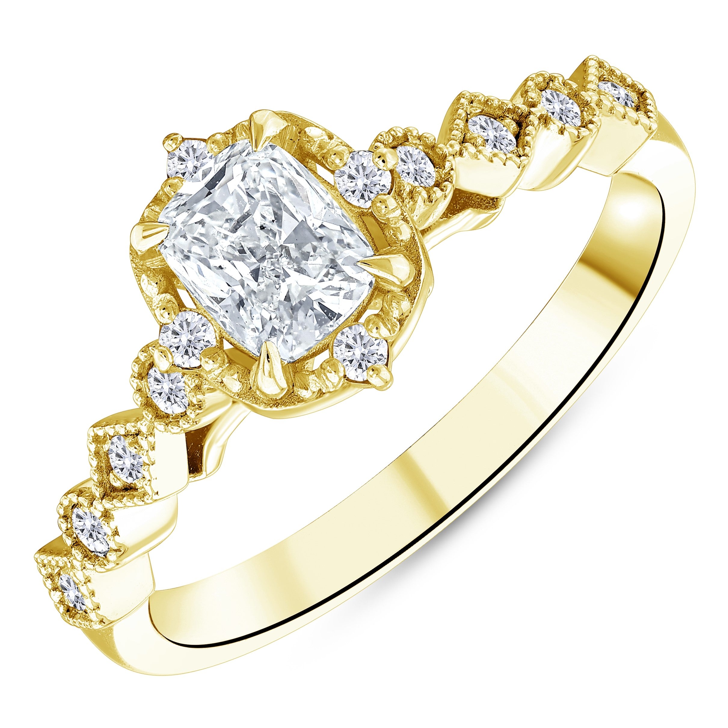 0.60 Ct. Natural Cushion Cut Diamond Vintage Design ''Seraphina'' Ring in 14K Gold