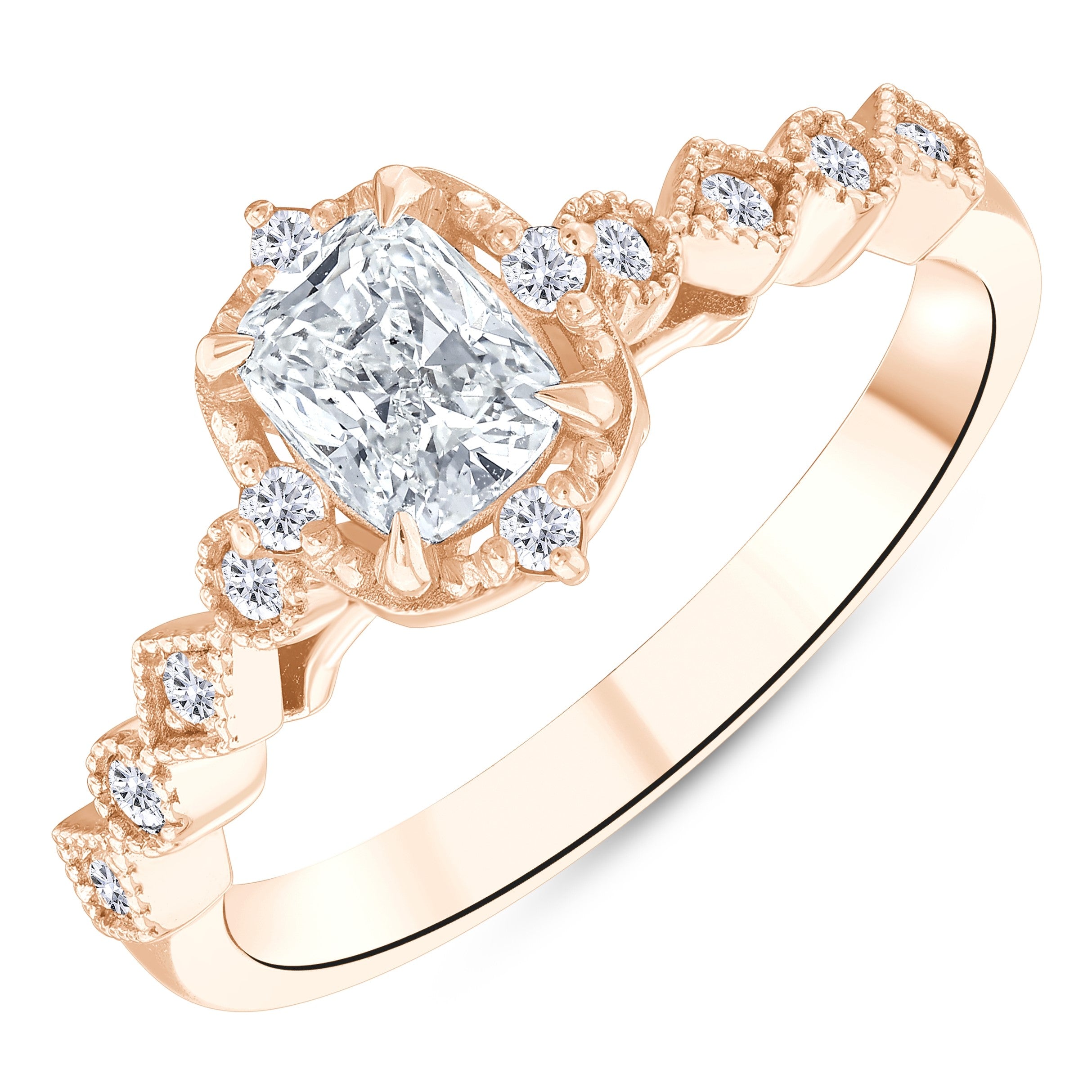 0.60 Ct. Natural Cushion Cut Diamond Vintage Design ''Seraphina'' Ring in 14K Gold