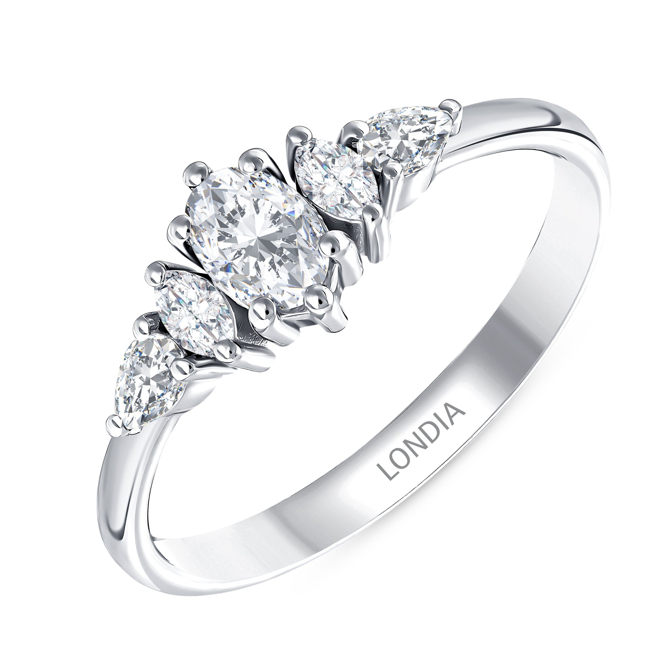 0.60 Ct. Natural Oval Diamond Ring with Marquise & Pear Side Diamonds