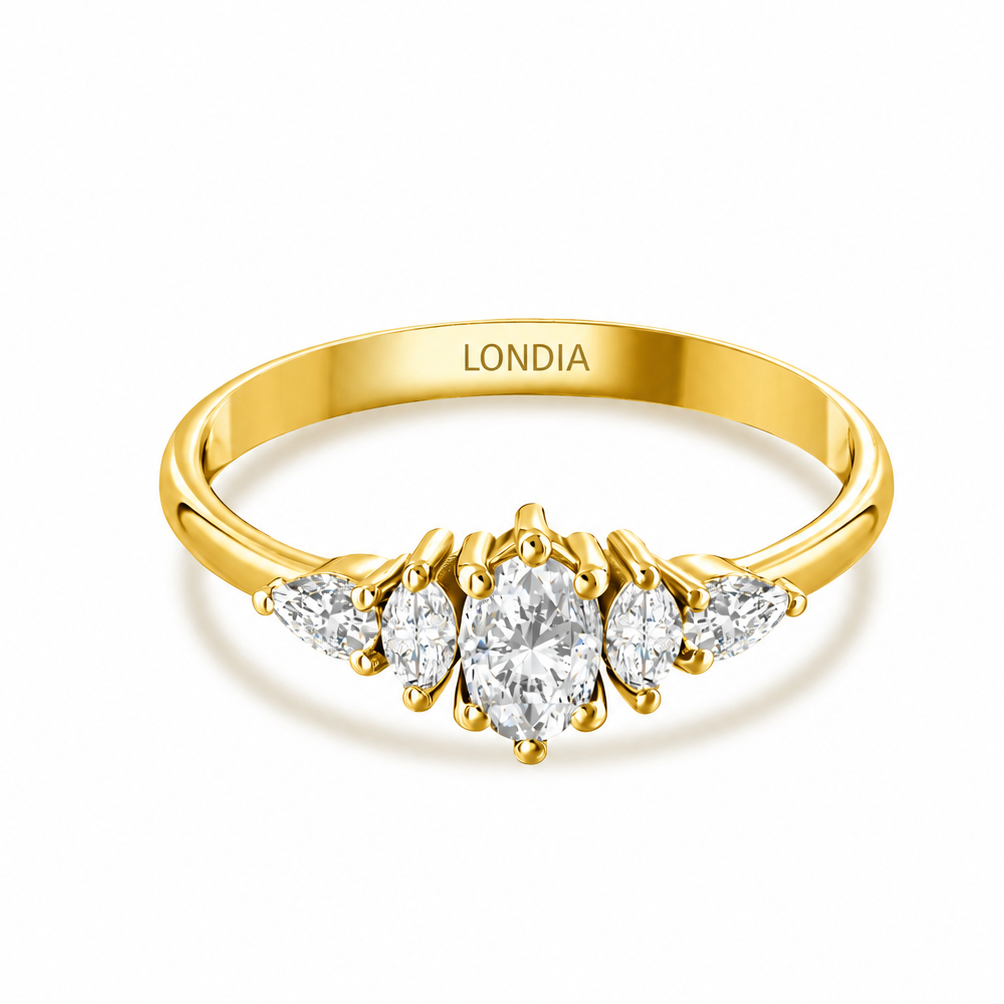 0.60 Ct. Natural Oval Diamond Ring with Marquise & Pear Side Diamonds