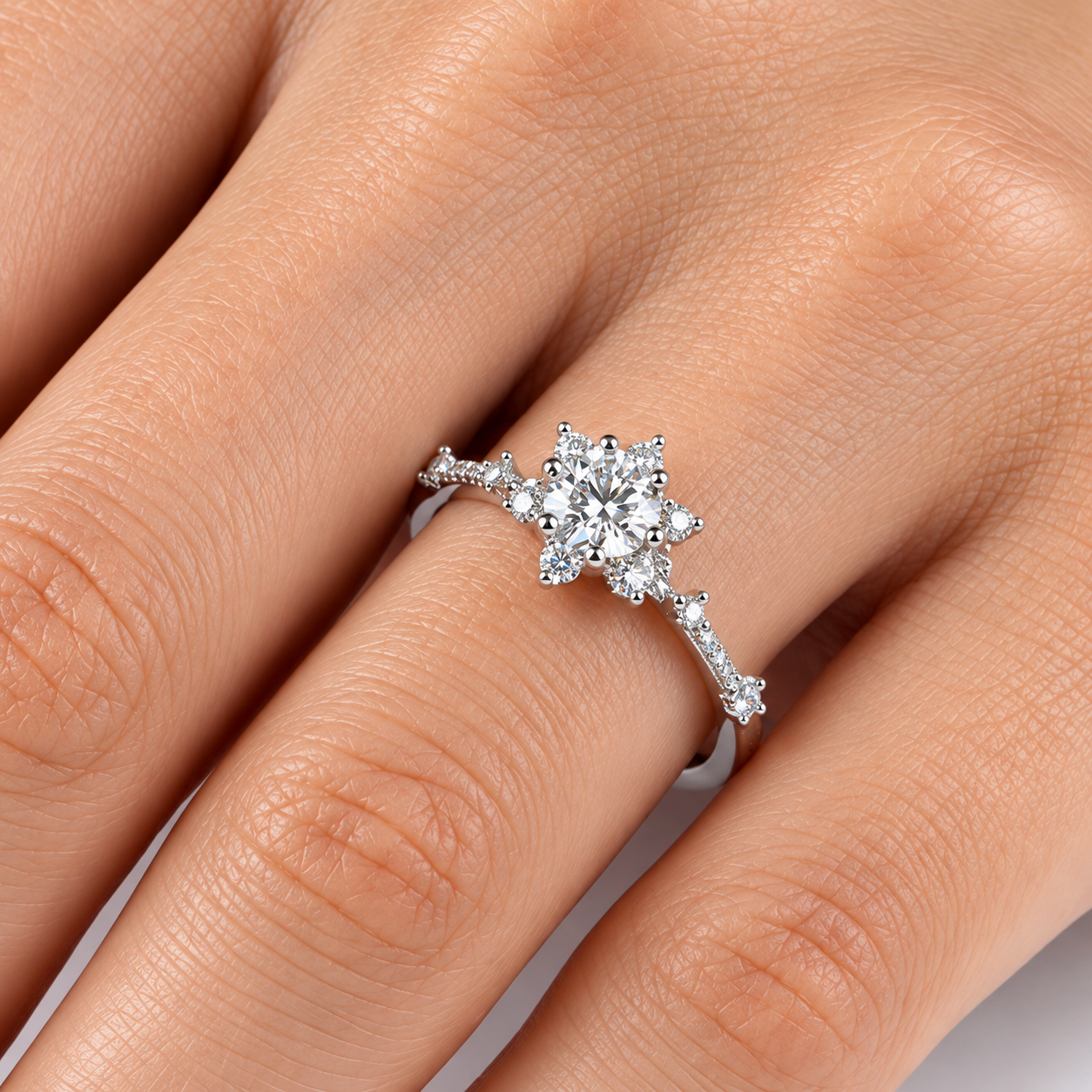 0.65 Carat F Color HRD Internationally Certified Lotus Solitaire Ring