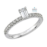 0.65 Ct. F Color HRD Certified Emerald Cut Diamond Side Stone Ring