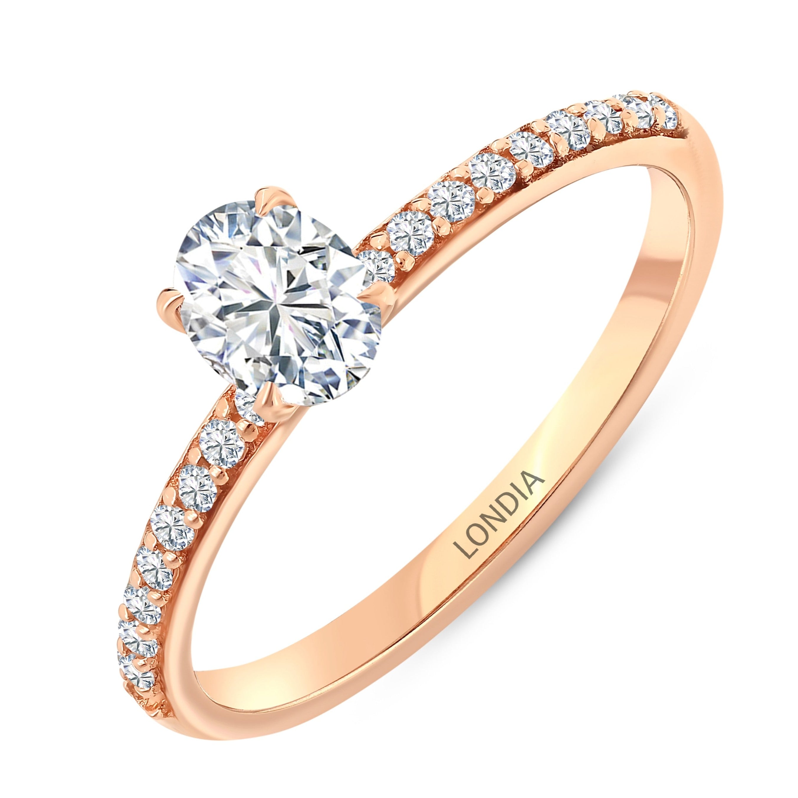 0.65 Ct. Natural Oval Diamond Solitaire Ring with Side Stones