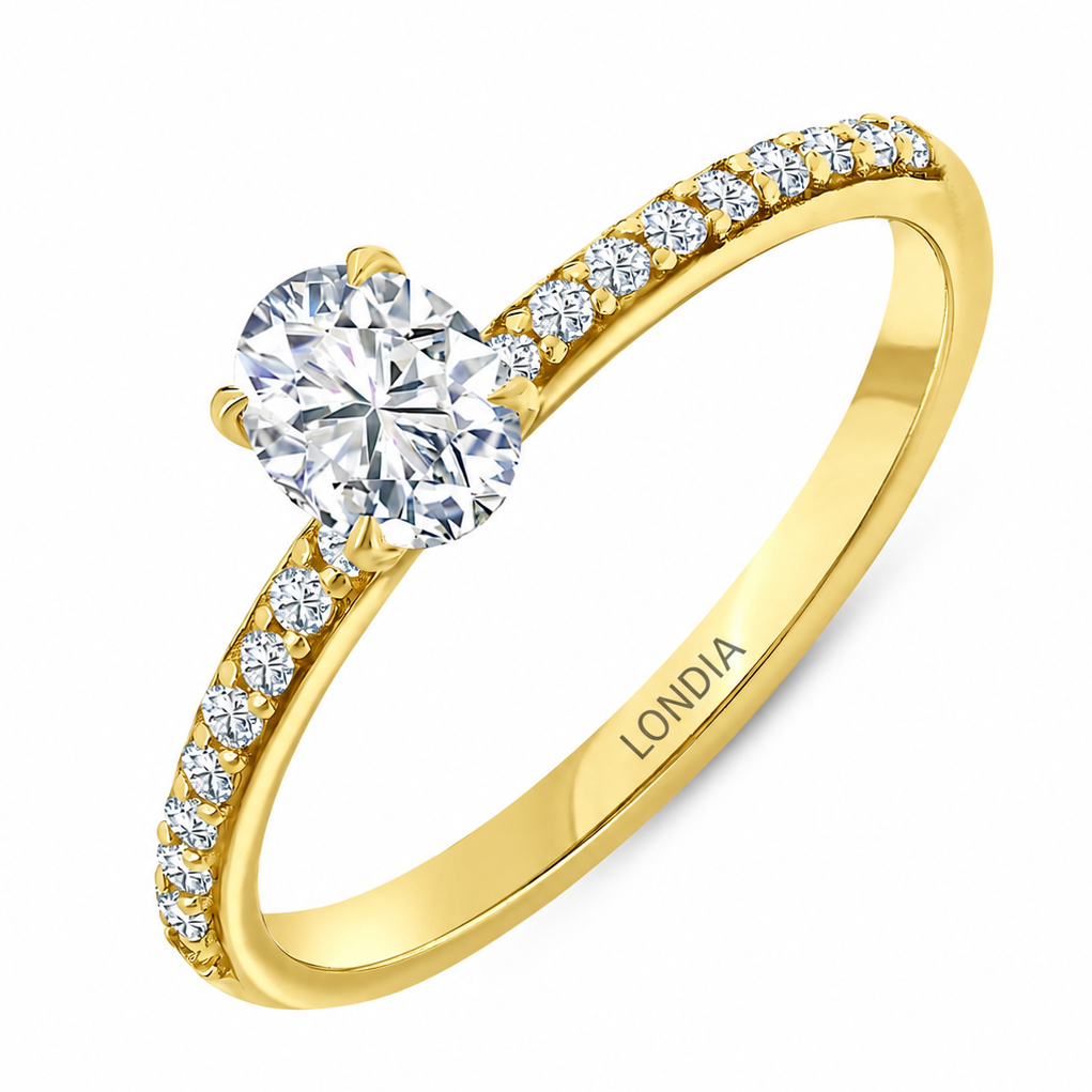 0.65 Ct. Natural Oval Diamond Solitaire Ring with Side Stones