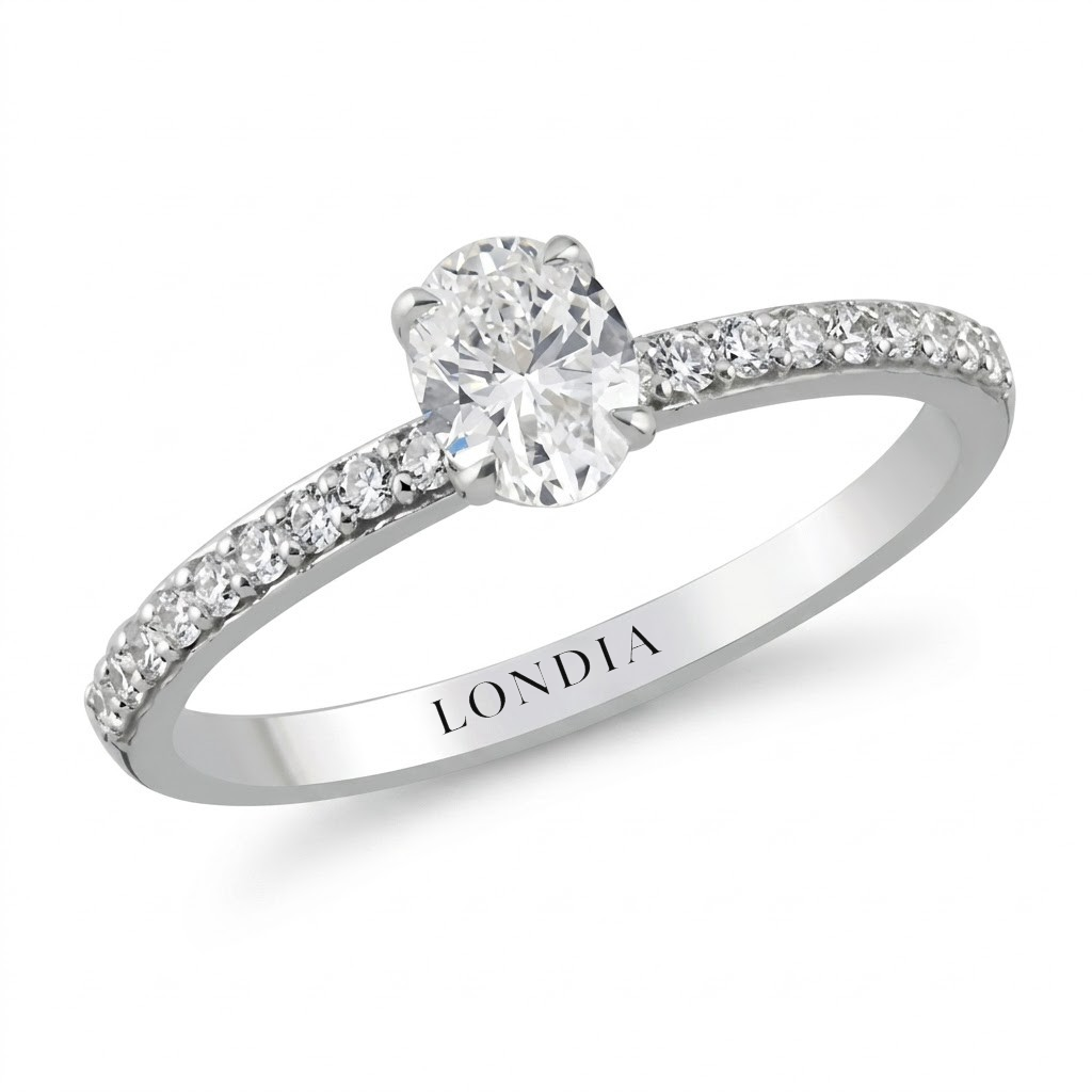 0.70 Ct Natural Oval Diamond Solitaire “Side Stone” Ring – 14K Gold