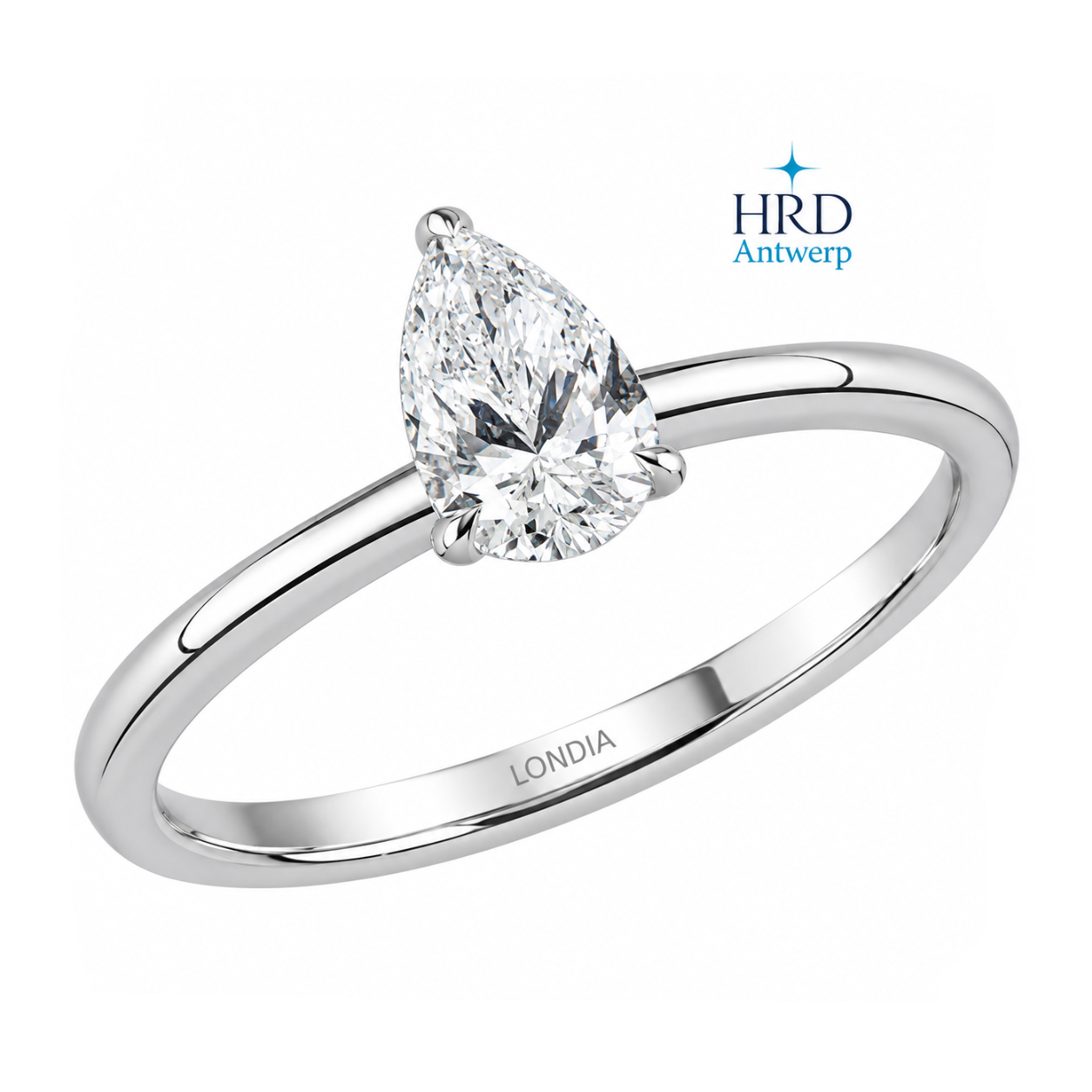 0.70 Ct. F Color Natural Diamond HRD Certified Pear Solitaire Ring