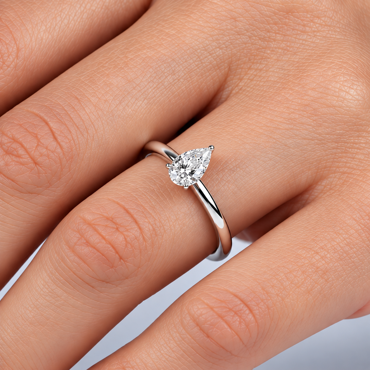 0.70 Ct. F Color Natural Diamond HRD Certified Pear Solitaire Ring